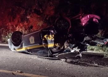 Agentes da PRF ficam feridos após acidente na BR-158, na região de Laranjeiras