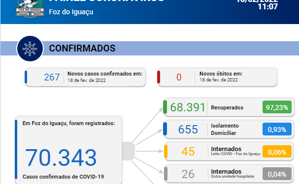 Foz do Iguaçu confirma hoje, 18, novos 267 casos de coronavírus sem registro de óbitos