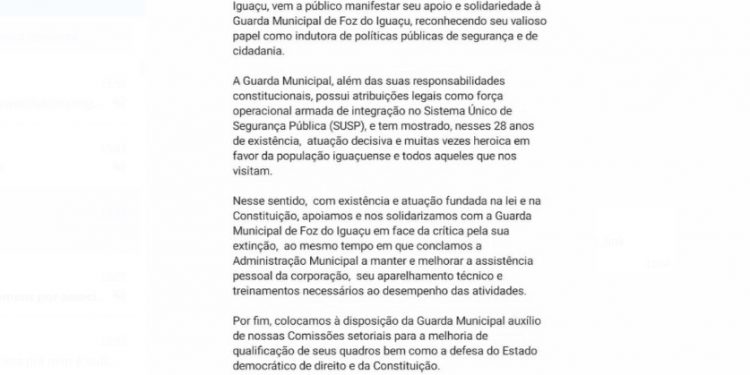 OAB emite nota em apoio a Guarda Municipal de Foz do Iguaçu