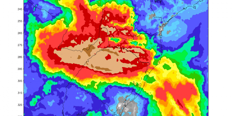 Aviso de chuva volumosa no norte gaúcho e oeste de Santa Catarina e Paraná