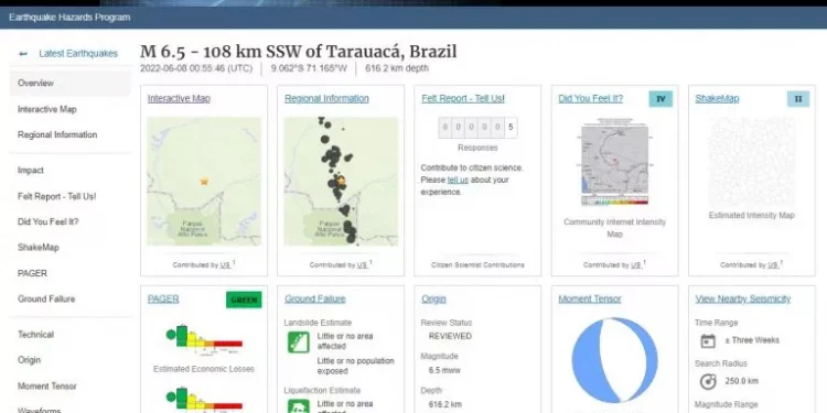Forte terremoto é registrado no Norte do Brasil