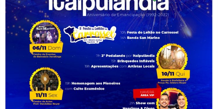 Confira a programação de shows pelos 30 anos de Itaipulândia