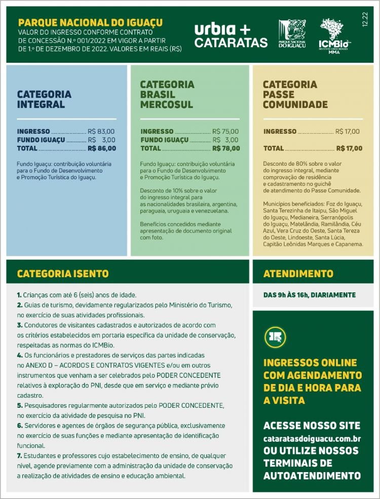 Parque Nacional do Iguaçu tem novos valores de ingresso a partir dia 1º de dezembro