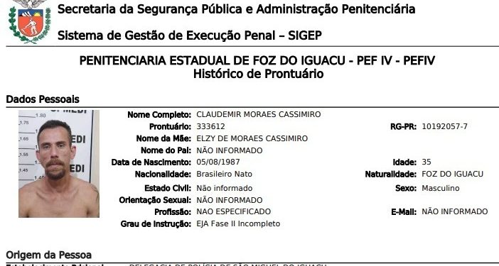 Fuga na recém-inaugurada PEF IV em Foz
