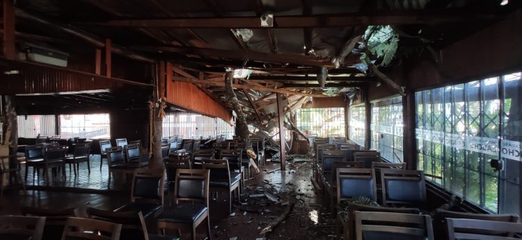 Árvore cai no telhado de restaurante na Vila Portes