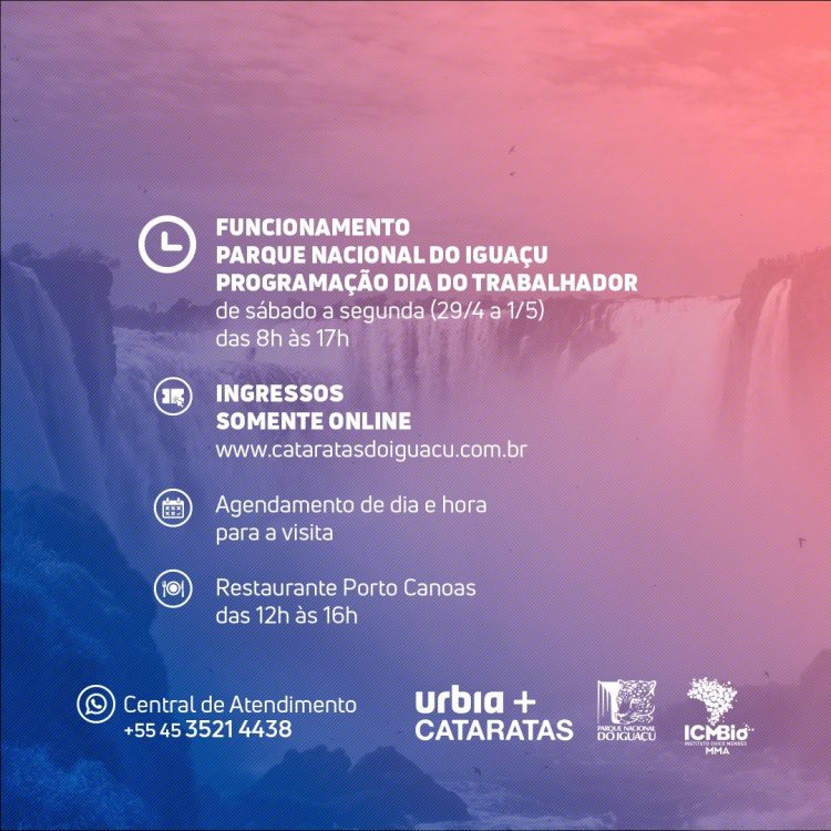 Parque Nacional do Iguaçu terá atendimento especial no feriadão do Dia do Trabalhador