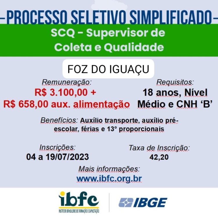 Concurso do IBGE abre 8 vagas para Foz do Iguaçu
