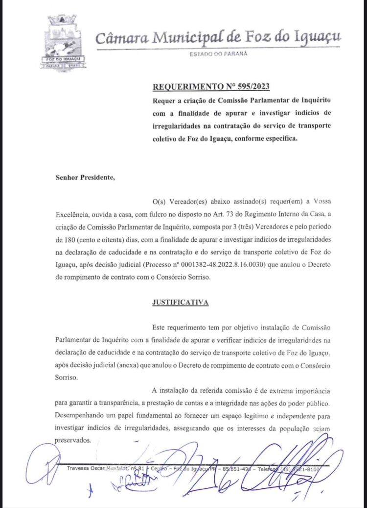 É do vereador Ney Patrício a quinta assinatura para a CPI do Transporte Público em Foz do Iguaçu