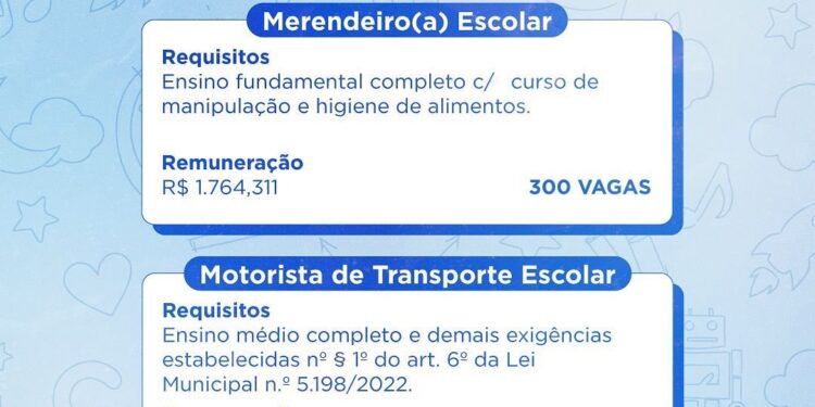 Inscrições do concurso para merendeira e motorista do transporte escolar terminam domingo (01)
