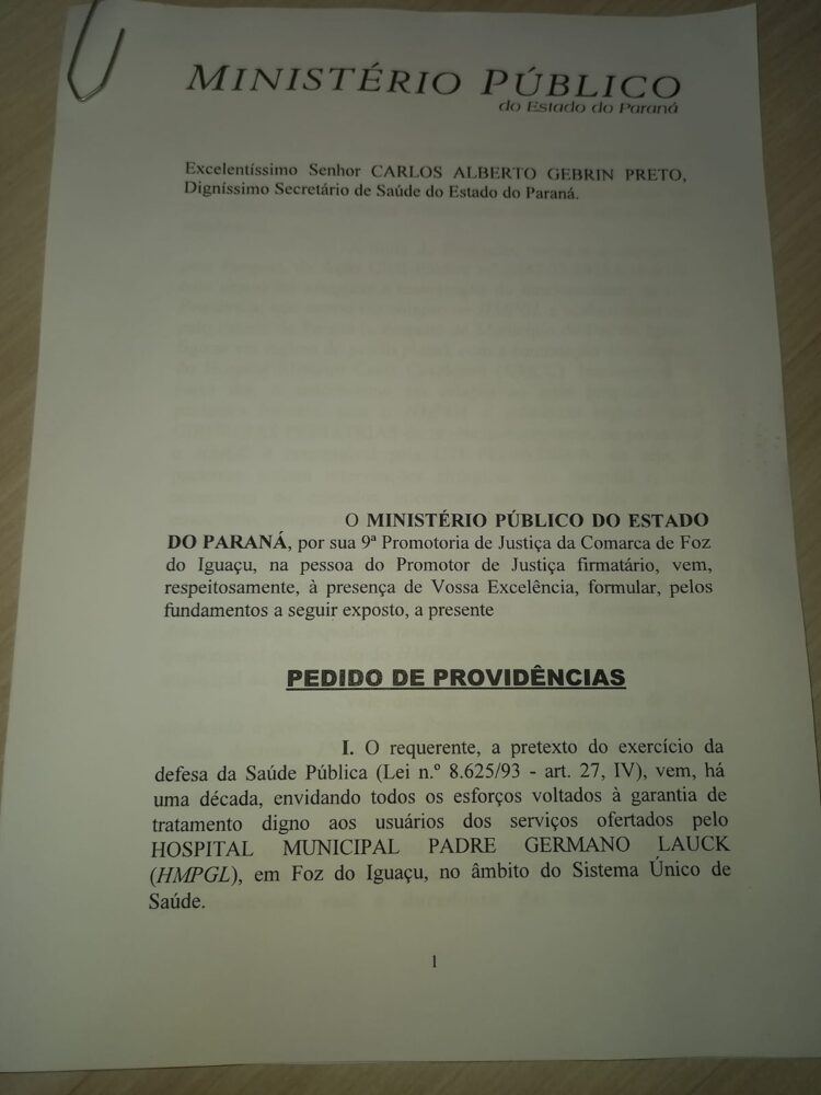 Promotor quer providências sobre protocolos de atendimento no Hospital Municipal de Foz