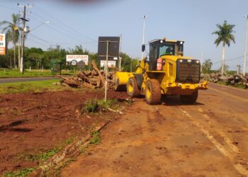 DNIT já está retirando os troncos das árvores empilhados no Trevo do Carimã