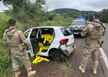 Após perseguição e capotamento, PRF apreende adolescente com mais de meia tonelada de maconha no carro