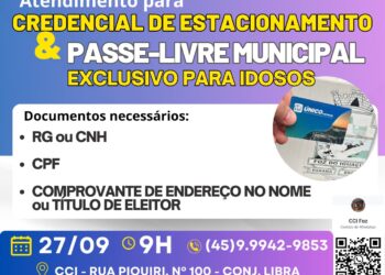 Idosos de Foz podem fazer Credencial de Estacionamento e Passe Livre Municipal nesta sexta-feira, 27