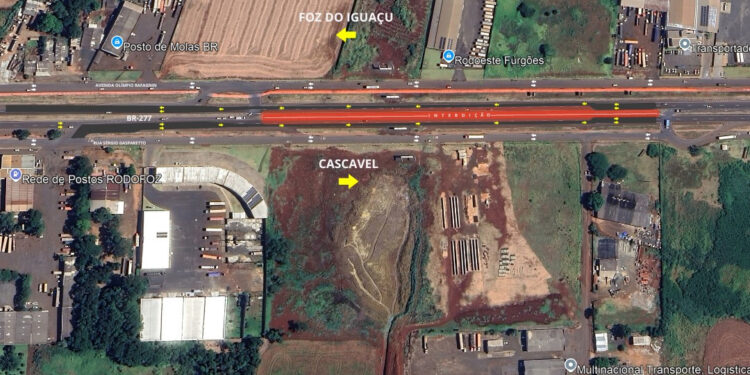 A partir de sexta-feira (14), a BR-277 em Foz do Iguaçu terá restrições de tráfego para obra de viaduto