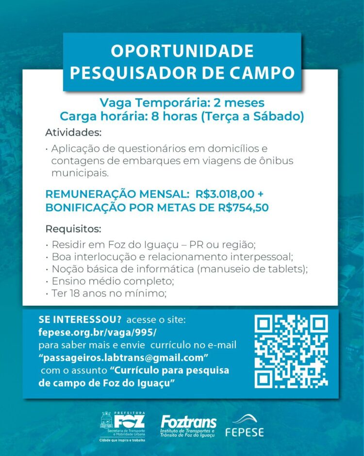 FEPESE seleciona pesquisadores para estudo do Transporte Coletivo em Foz do Iguaçu