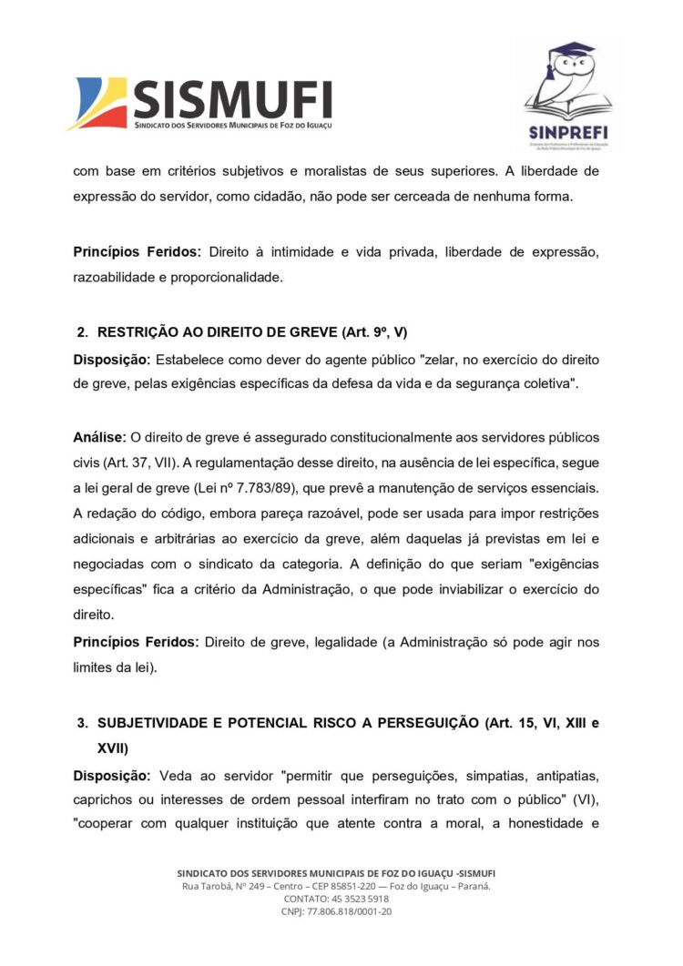 Sismufi e Sinprefi contestam Código de Ética dos Servidores por possíveis violações de direitos