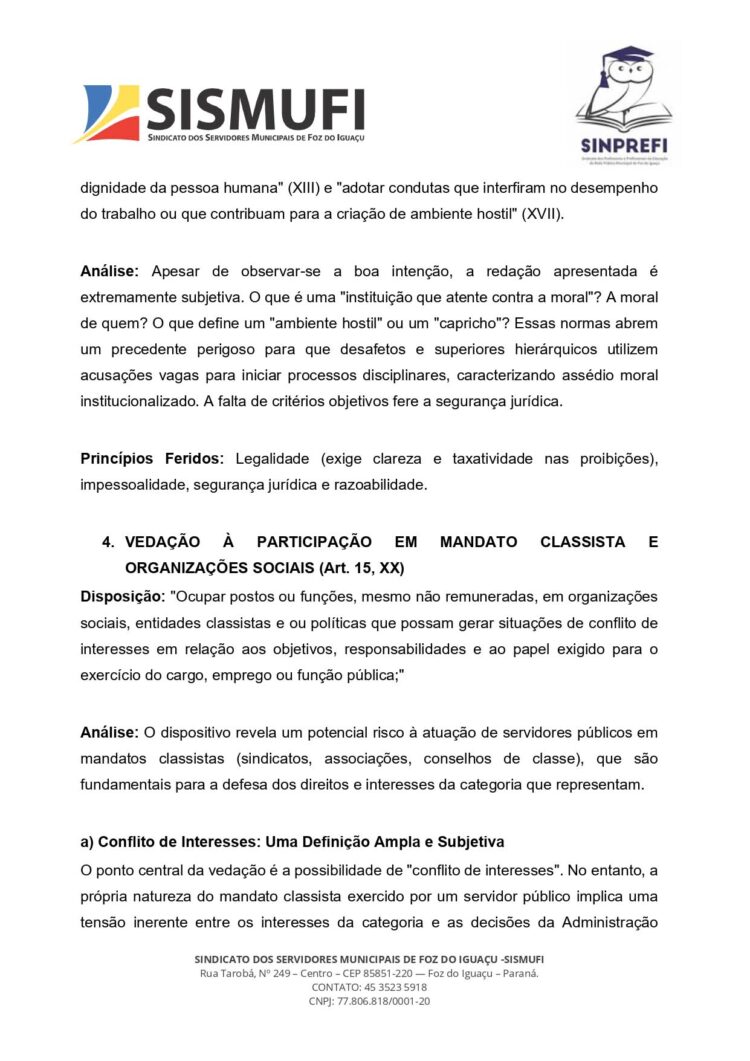 Sismufi e Sinprefi contestam Código de Ética dos Servidores por possíveis violações de direitos