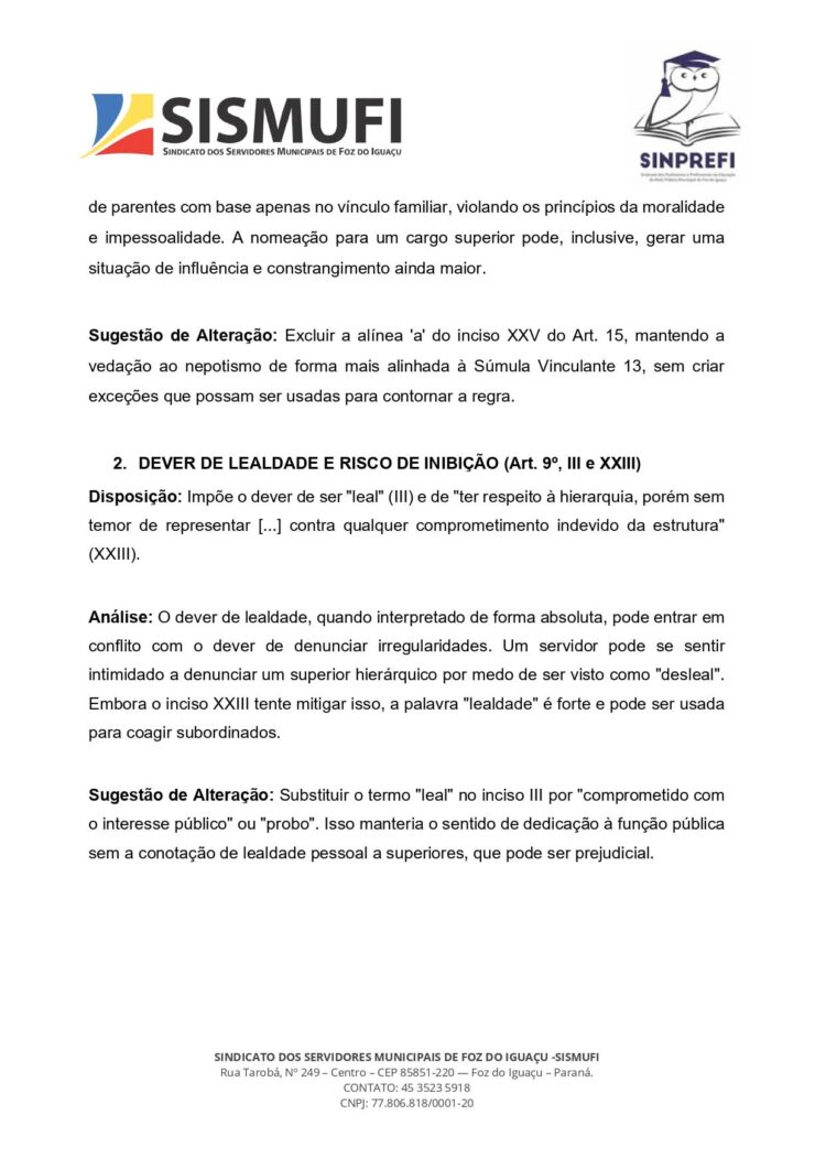 Sismufi e Sinprefi contestam Código de Ética dos Servidores por possíveis violações de direitos