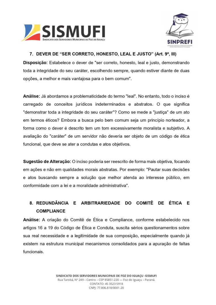 Sismufi e Sinprefi contestam Código de Ética dos Servidores por possíveis violações de direitos