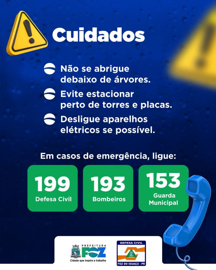 Defesa Civil emite alerta de tempestade com risco de granizo e ventos de até 100 km/h