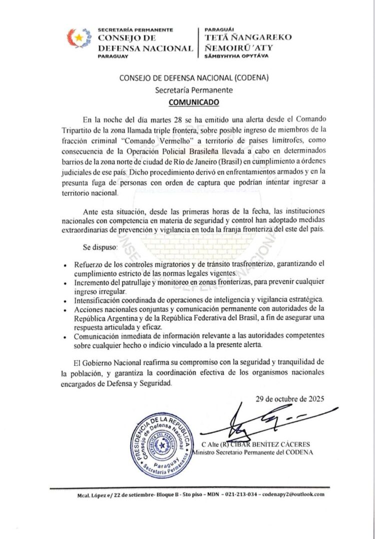 Paraguai e Argentina reforçam policimento nas fronteiras temendo entrada de membros do CV
