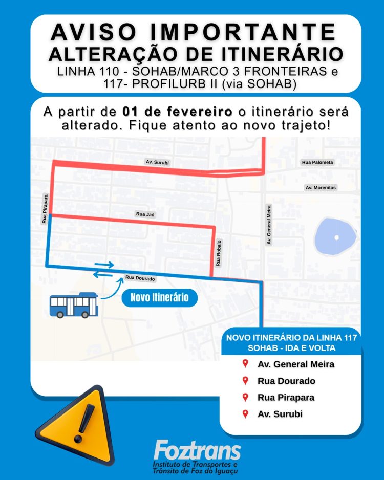 Transporte coletivo altera percurso das linhas 110 e 117 no Jardim SOHAB
