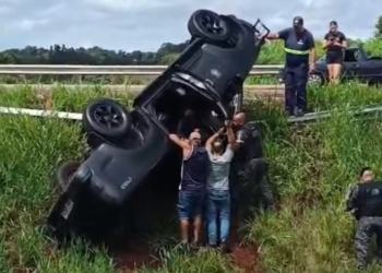 Viatura da Guarda Municipal capota durante deslocamento para atender roubo